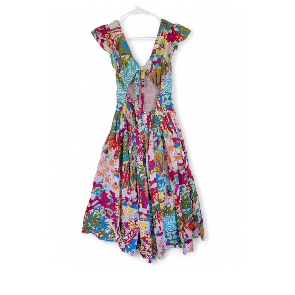 Caroline Constas New York Floral Midi Dress Cotton Smocked Open Back Multi M